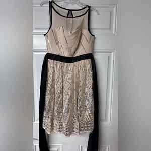 Ruby Rox Elegant Cream and Black Sequin Dress